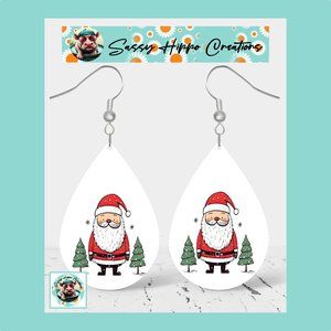 Earrings Adorable Santa Claus Christmas Tree Holiday Hand Sublimated Printed